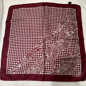 Yves Saint Laurent Red Silk Scarf with Geometric Design